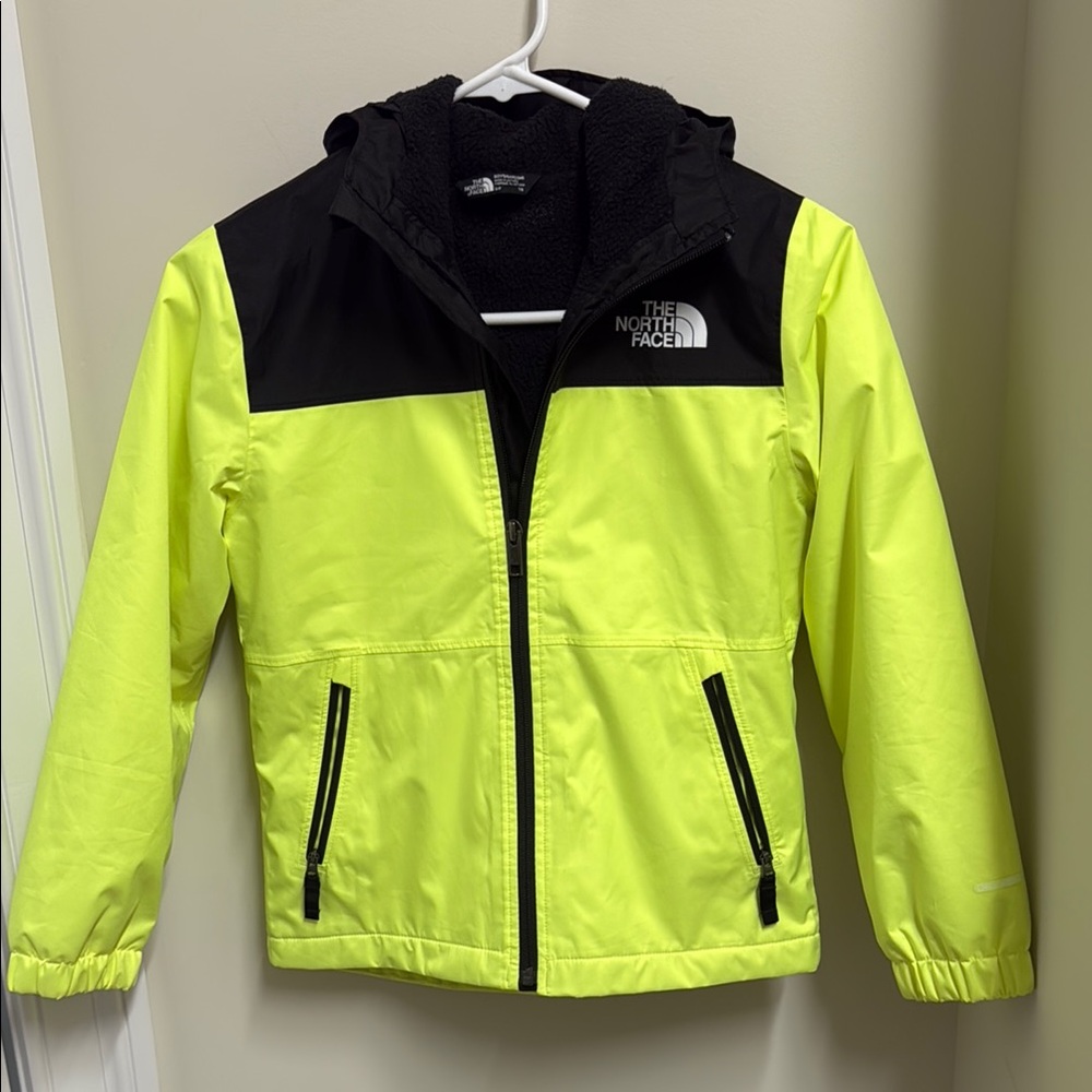 The North Face Neon Yellow and Black Hooded Jacket